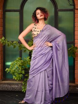 Suta - Women Lavender Cotton Handloom Saree Without Blouse