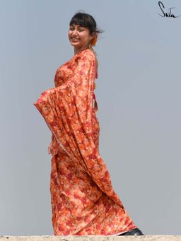Suta - Women Orange Viscose Rayon Floral Printed Saree Without Blouse