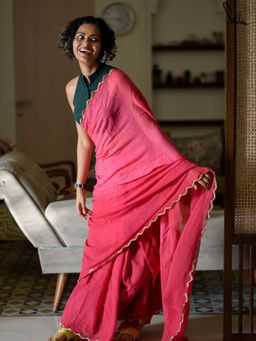 Suta - Women Pink Cotton Solid Embroidered Cut Border Saree Without Blouse