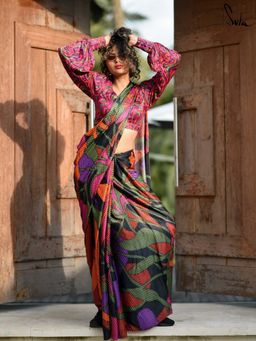 Suta - Women Multi-Color Viscose Rayon Polka Dot Printed Saree Without Blouse