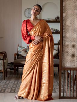 Suta - Women Mustard Viscose Foil Printed Saree Without Blouse