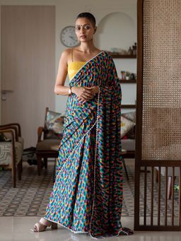 Suta - Women Multi-Color Modal Printed Lace Border Saree Without Blouse