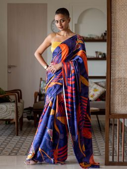 Suta - Women Purple Modal Printed Saree Without Blouse