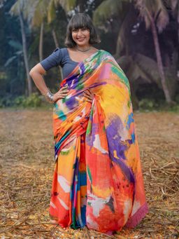 Suta - Women Multi-Color Cotton Printed Saree Without Blouse
