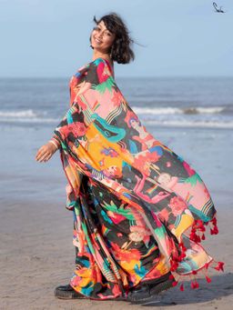 Suta - Women Multi-Color Cotton Printed Saree Without Blouse