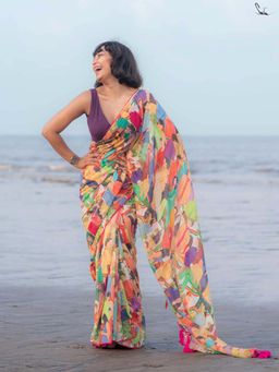 Suta - Women Multi-Color Cotton Printed Saree Without Blouse