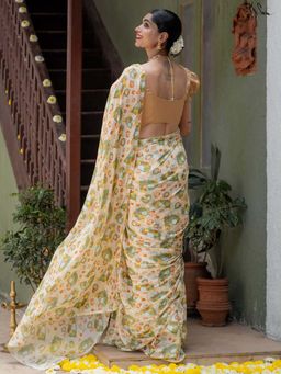 Suta - Women Multi-Color Cotton Printed Gota Work Saree Without Blouse