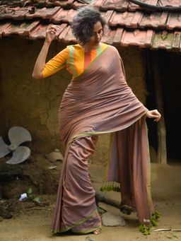 Suta - Women Brown Cotton Handloom Saree Without Blouse