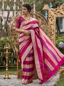 Suta - Women Pink and Purple Pure Silk Handloom Saree with Unstitched Blouse