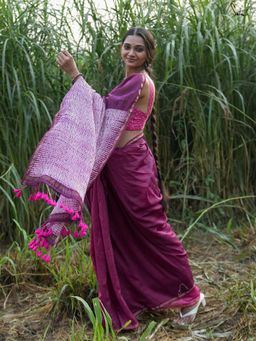 Suta - Women Purple Pure Silk Handloom Saree with Unstitched Blouse