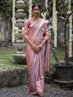 Suta - Women Light Pink Pure Silk Woven Saree with Unstitched Blouse