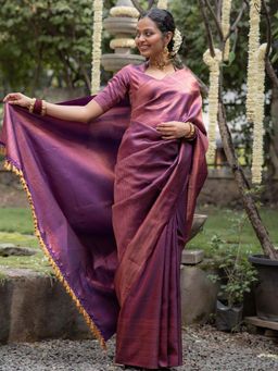Suta - Women Purple Pure Silk Woven Saree with Unstitched Blouse