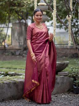 Suta - Women Purple Pure Silk Woven Saree with Unstitched Blouse