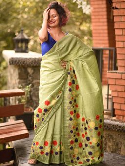 Suta - Women Green Pure Silk Embroidered Thread Work Saree Without Blouse