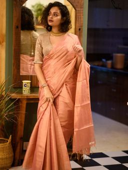 Suta - Women Peach Chanderi Handloom Saree Without Blouse