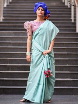 Suta - Women Powder Blue Pure Silk Handloom Saree with Unstitched Blouse