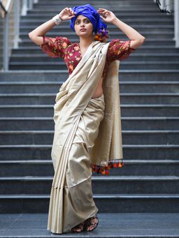 Suta - Women Beige Pure Silk Handloom Saree with Unstitched Blouse
