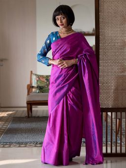 Suta - Women Purple Pure Silk Handloom Saree with Unstitched Blouse