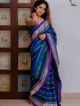 Suta - Women Royal Blue Pure Silk Woven Saree with Unstitched Blouse