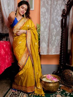 Suta - Women Mustard Pure Silk Woven Saree with Unstitched Blouse