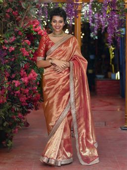 Suta - Women Red Pure Silk Embroidered Saree Without Blouse