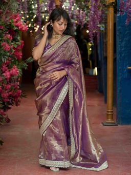 Suta - Women Purple Pure Silk Embroidered Saree Without Blouse