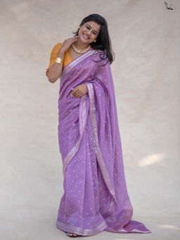 Suta - Women Purple Cotton Woven Saree with Unstitched Blouse