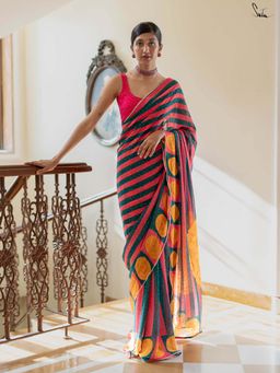 Suta - Women Multi-Color Viscose Printed Sequined Saree Without Blouse