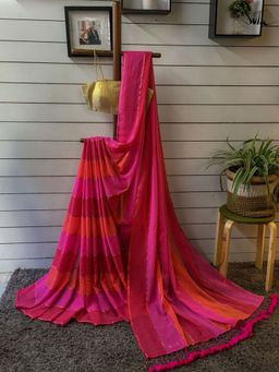 Suta - Women Pink and Orange Cotton Colorblock Handloom Saree Without Blouse