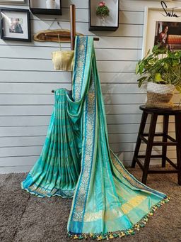 Suta - Women Teal Pure Silk Woven Handloom Saree Without Blouse