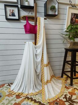 Suta - Women Off White Cotton Floral Printed Saree Without Blouse