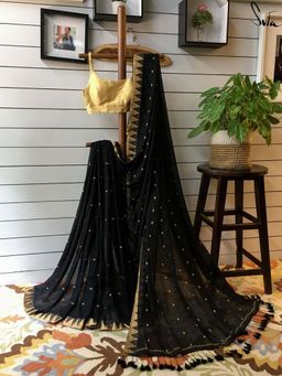 Suta - Women Black Cotton Woven Handloom Saree Without Blouse