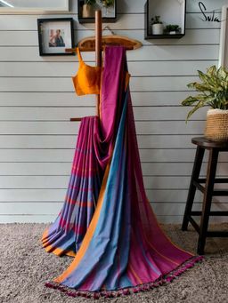 Suta - Women Multi-Color Cotton Handloom Saree Without Blouse