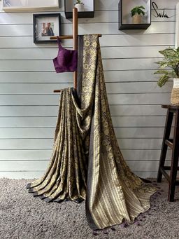 Suta - Women Beige Pure Silk Floral Printed Saree with Unstitched Blouse