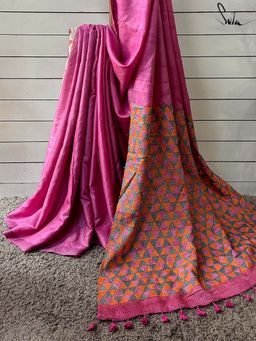Suta - Women Pink Pure Silk Embroidered Thread Work Saree with Unstitched Blouse