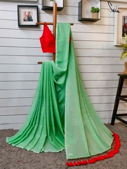 Suta - Women Green Cotton Solid Saree Without Blouse