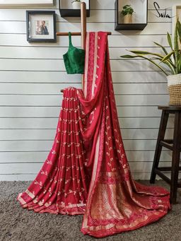 Suta - Women Red Pure Silk Floral Woven Saree with Unstitched Blouse