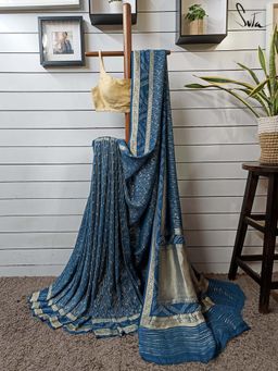 Suta - Women Blue Pure Silk Woven Bandhani Saree with Unstitched Blouse