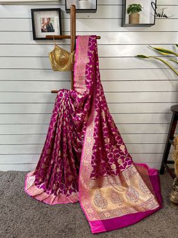 Suta - Women Magenta Pure Silk Zari Woven Saree with Unstitched Blouse