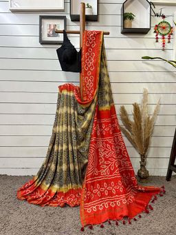 Suta - Women Multi-Color Pure Silk Bandhani Printed Saree Without Blouse