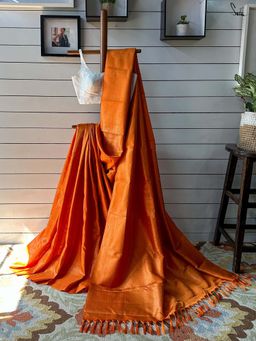 Suta - Women Orange Pure Silk Woven Saree with Unstitched Blouse