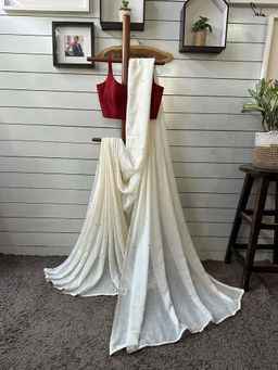 Suta - Women White Cotton Embellished Gota Work Border Saree Without Blouse