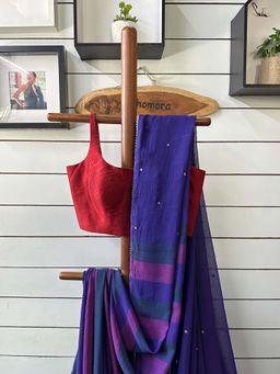 Suta - Women Purple Cotton Stripes Gota Work Border Saree Without Blouse