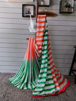 Suta - Women Multi-Color Cotton Stripes Printed Saree Without Blouse