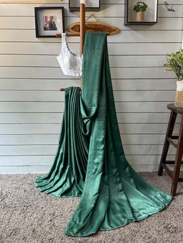 Suta - Women Teal Viscose Solid Plain Saree Without Blouse