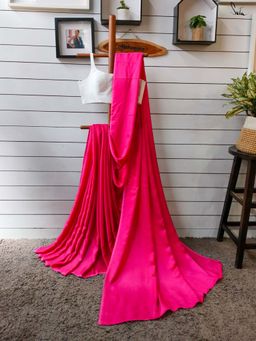 Suta - Women Fuchsia Pink Viscose Solid Plain Saree Without Blouse