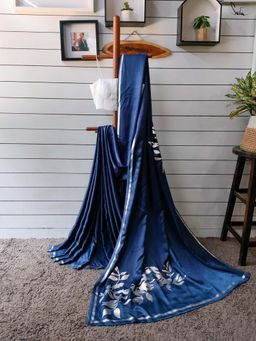 Suta - Women Navy Blue Viscose Floral Printed Saree Without Blouse