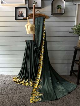 Suta - Women Green Viscose Printed Saree Without Blouse