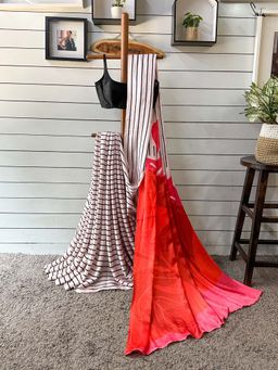 Suta - Women Multi-Color Viscose Stripes Printed Saree Without Blouse