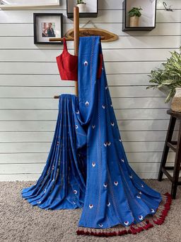 Suta - Women Blue Cotton Handloom Saree Without Blouse